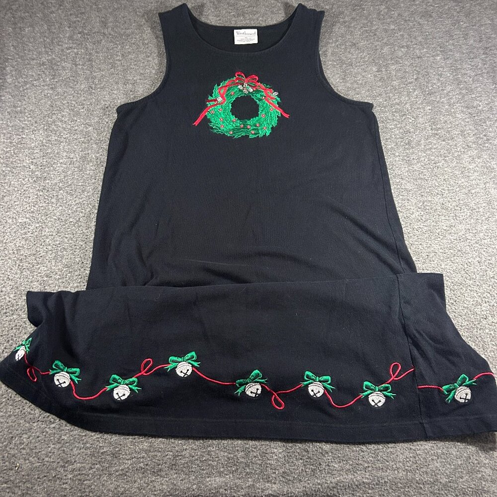 Vtg Westbound Christmas Black Jumper Dress Sz M Maxi Bells Cottagecore 90's - Picture 1 of 10